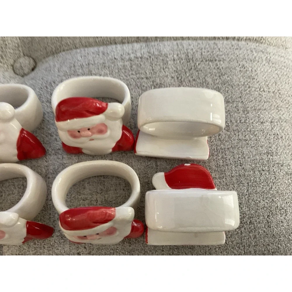 VTG Set 10 Ceramic Santa Napkin Rings Christmas